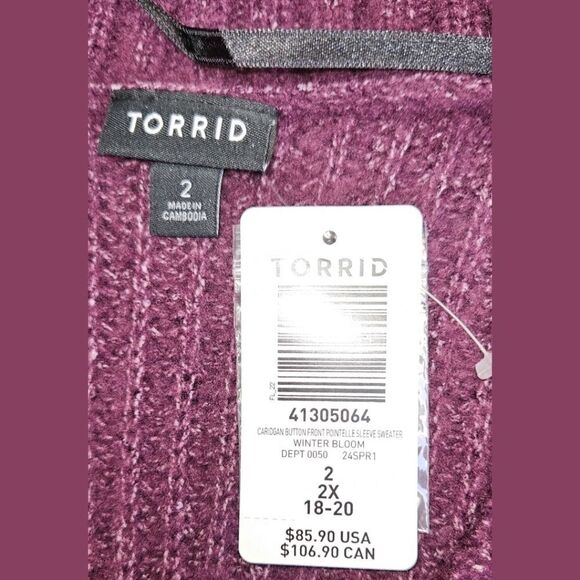 TORRID Winter Bloom Color Boyfriend Cardigan Pointelle Sleeve Sweater SIZE 2X - Picture 13 of 16